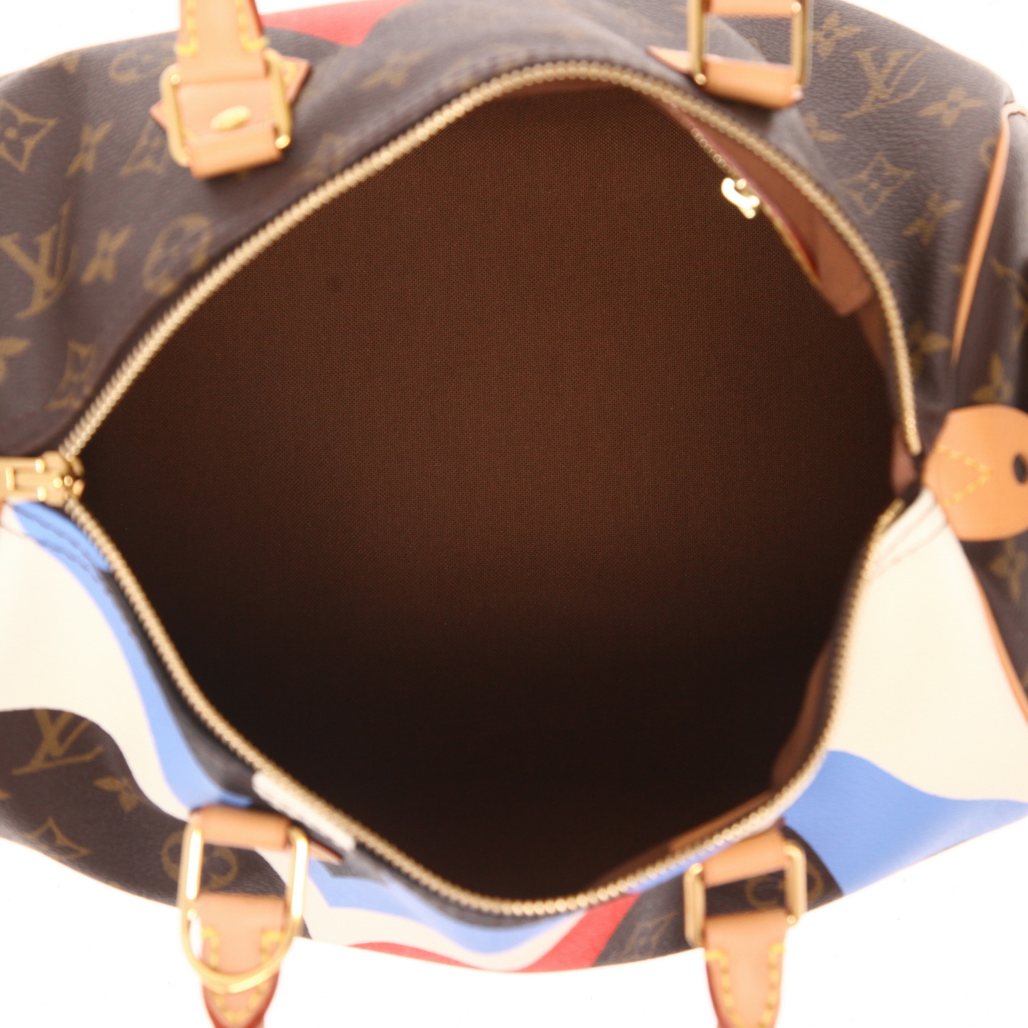 Bolso bandolera Louis Vuitton  Speedy 30 en lona Monogram marrón y cuero natural - Detail D3