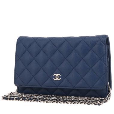 Chanel  Wallet on Chain shoulder bag  in blue quilted grained leather