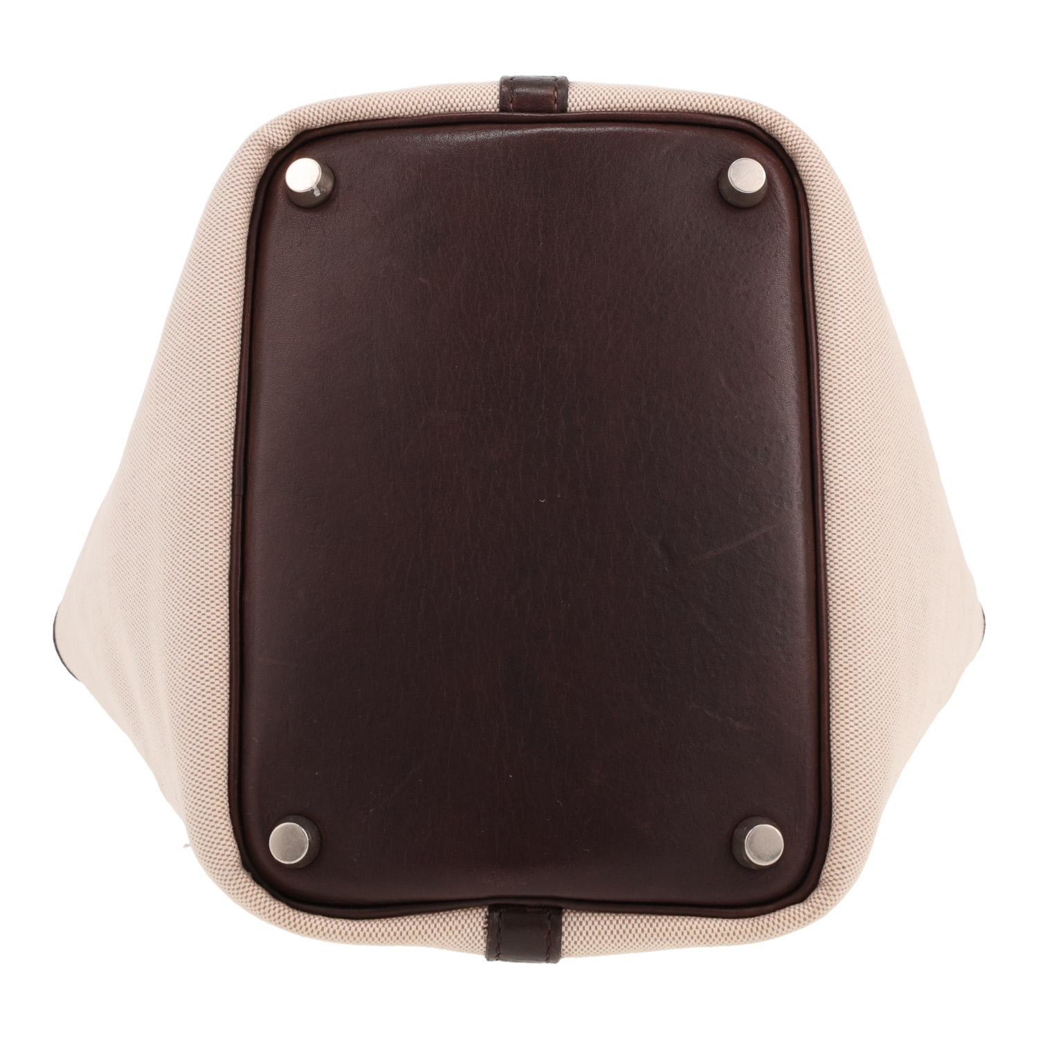 Hermès Picotin 18 cm handbag in beige canvas and brown leather - Detail D1