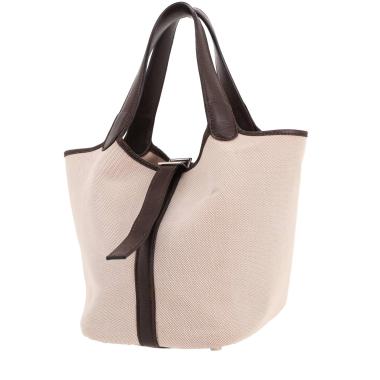 Sac à main Hermès  Picotin 18 cm en toile beige et cuir marron