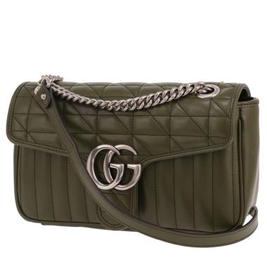 Borsa a tracolla Gucci  GG Marmont modello medio  in pelle trapuntata verde kaki