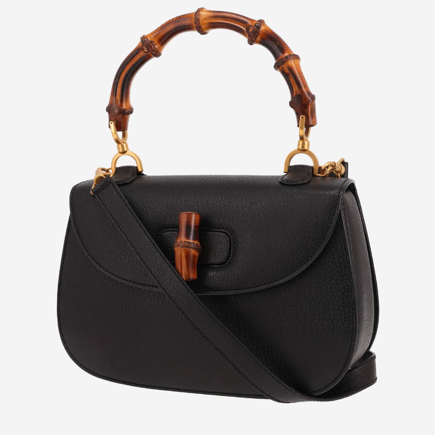 Gucci Bamboo handbag in black peccary leather and bamboo