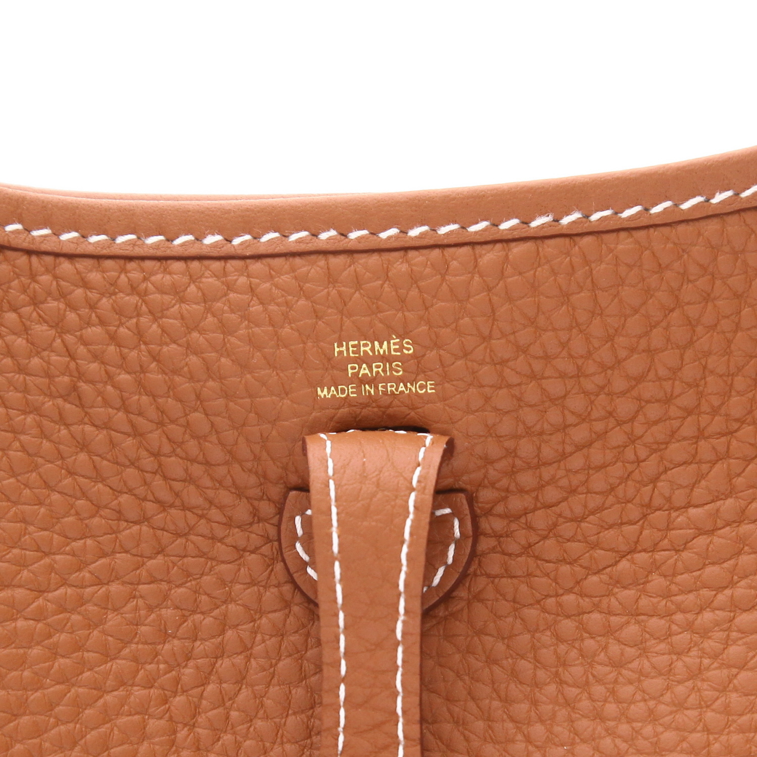 Sac bandoulière Hermès  Mini Evelyne en cuir taurillon clémence gold - Detail D2