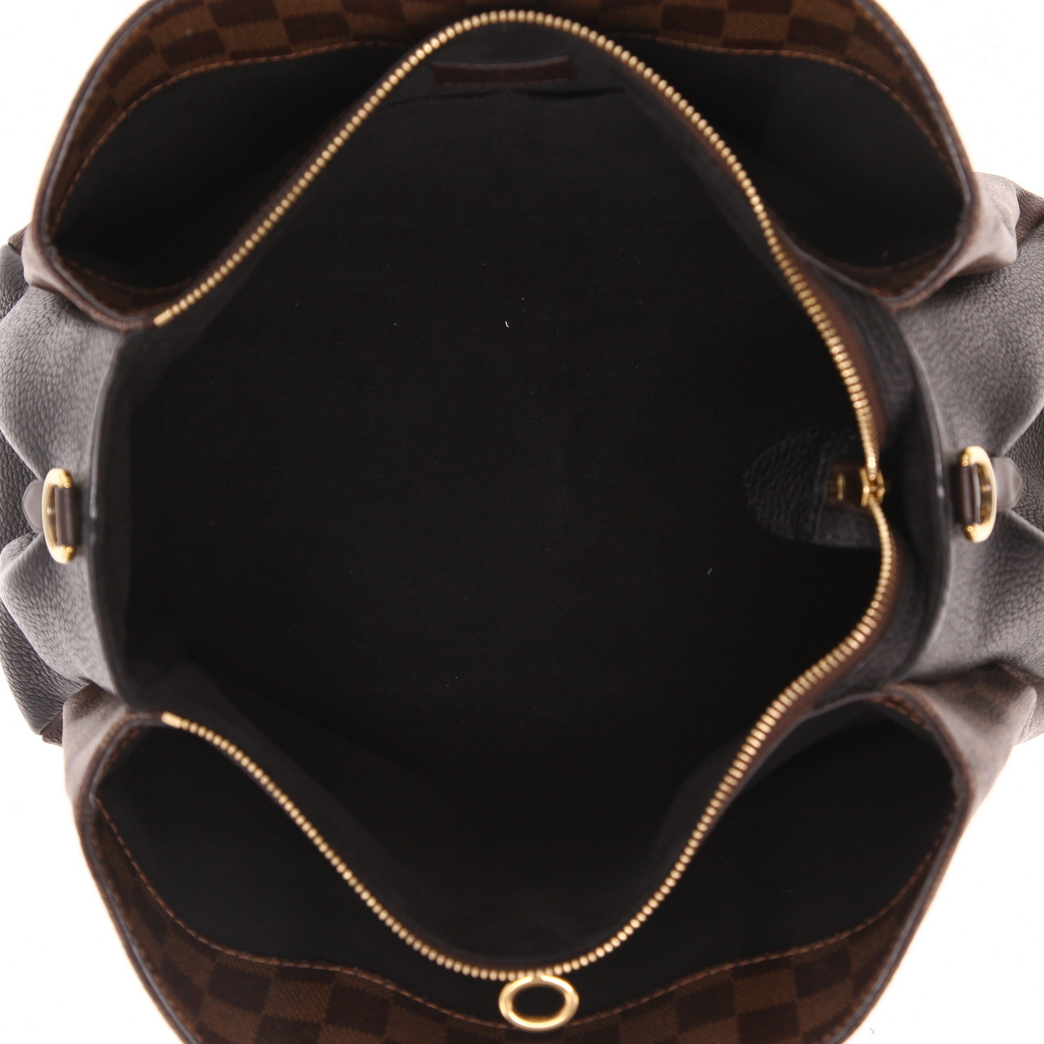 Sac à main Louis Vuitton  Normandy en cuir noir et marron et toile damier ébène - Detail D3