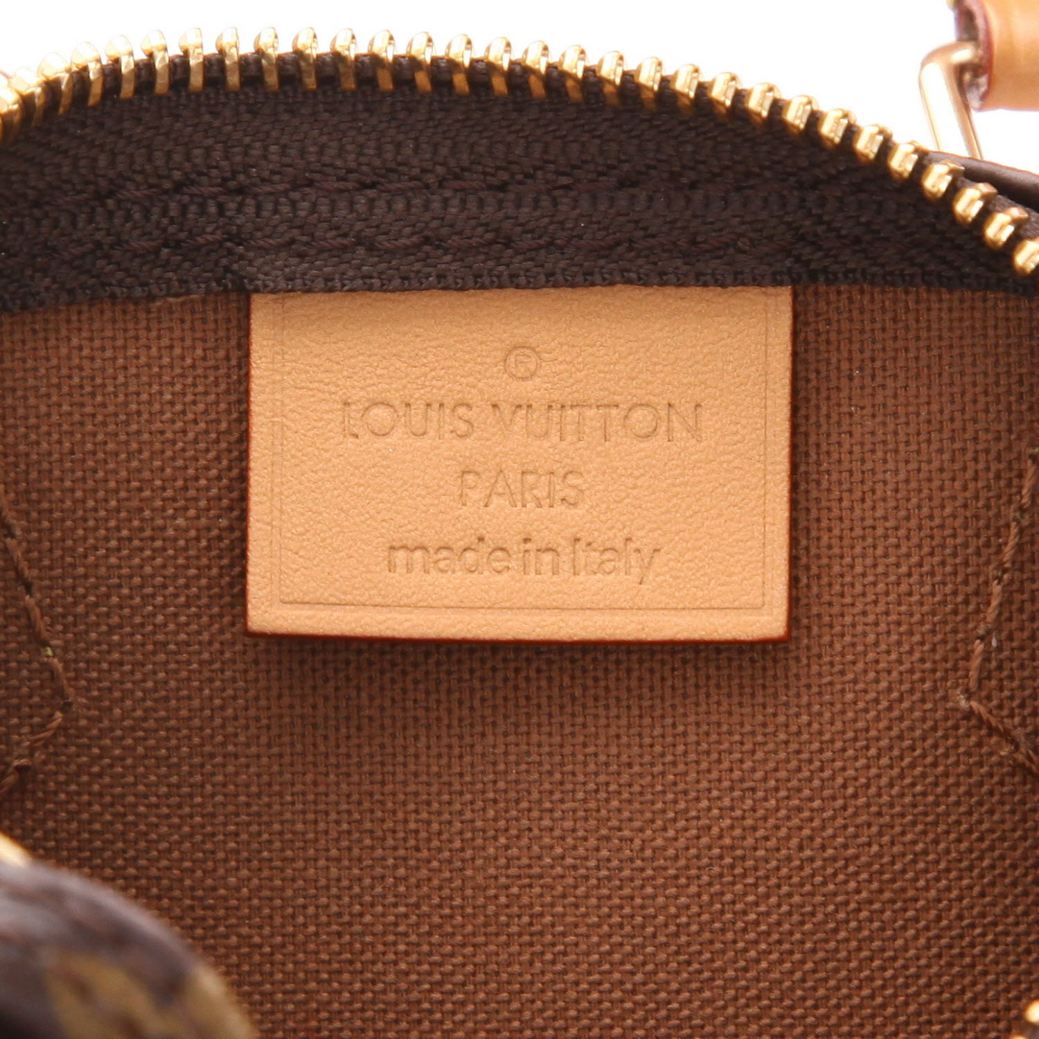 Sac bandoulière Louis Vuitton  Nano Speedy en toile monogram marron et cuir naturel - Detail D2