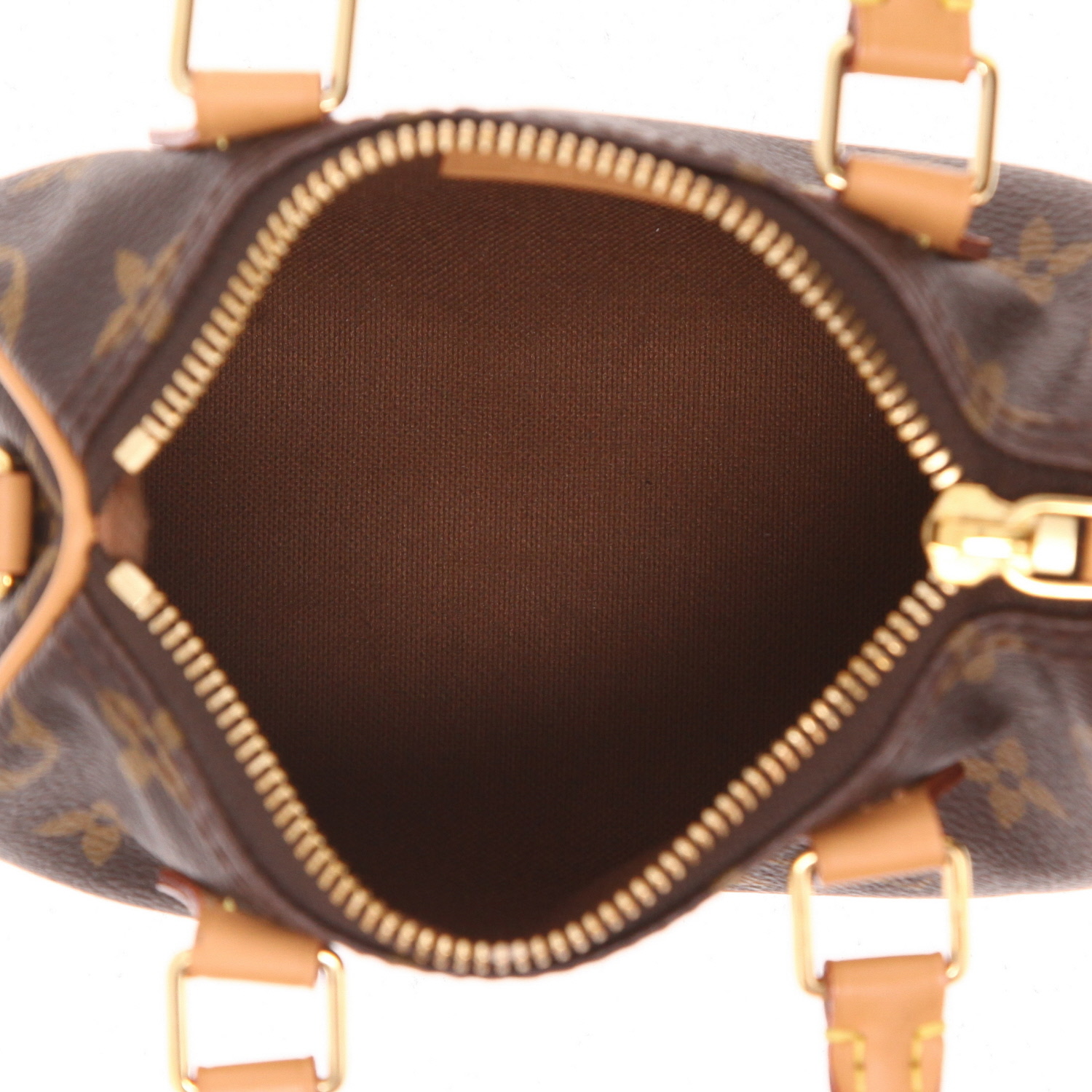 Sac bandoulière Louis Vuitton  Nano Speedy en toile monogram marron et cuir naturel - Detail D3