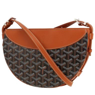 Borsa a tracolla Goyard  Hirondelle modello piccolo  in tela Goyardine nera e pelle marrone