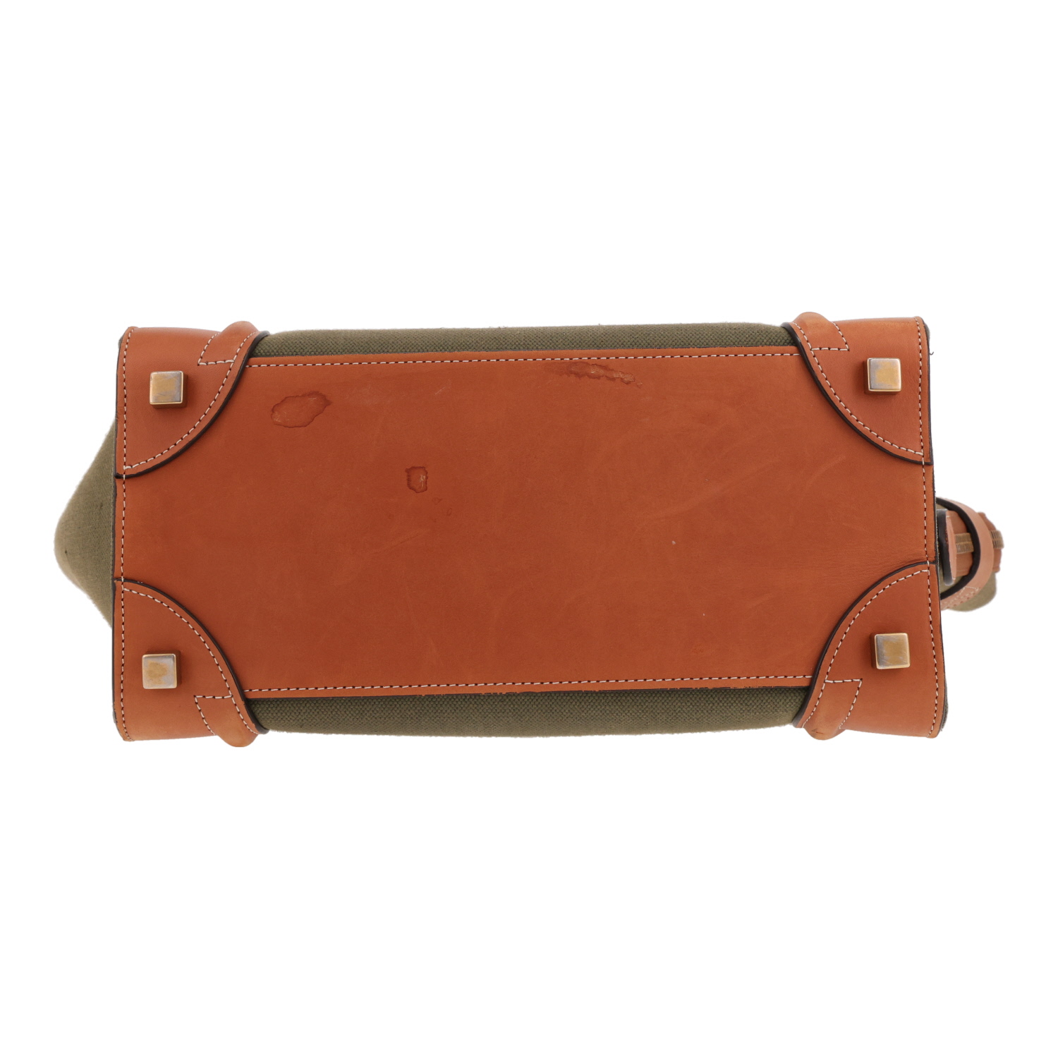 Sac à main Celine  Luggage en cuir marron et toile vert-kaki - Detail D1