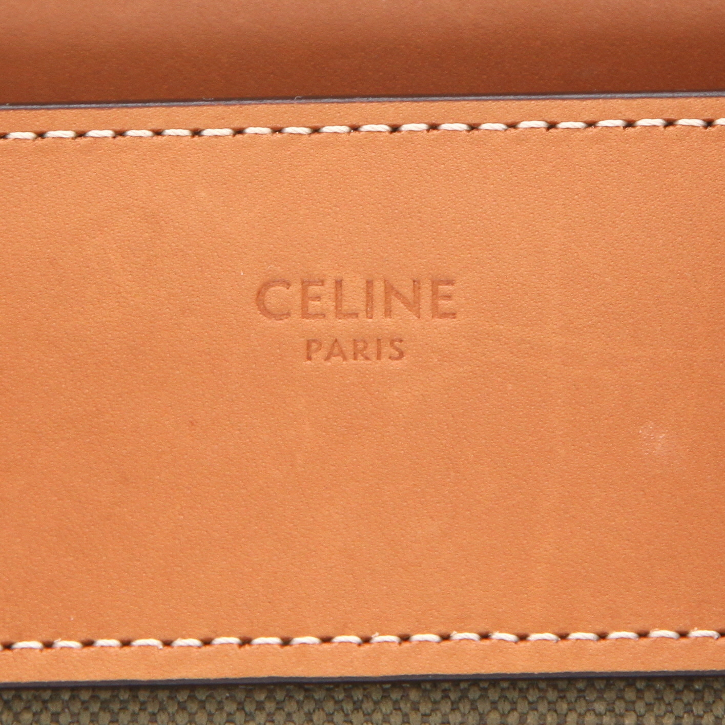 Celine  Luggage handbag  in brown leather  and khaki canvas - Detail D2
