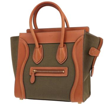 Celine  Luggage handbag  in brown leather  and khaki canvas