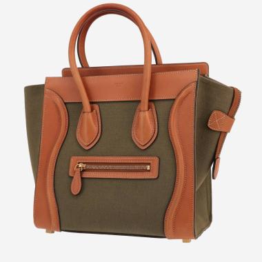 Bolso de mano Celine  Luggage en cuero marrón y lona caqui
