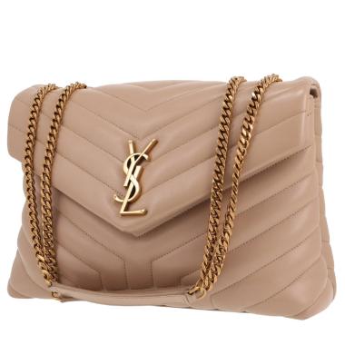 Sac bandoulière Saint Laurent  Loulou moyen modèle  en cuir matelassé chevrons beige