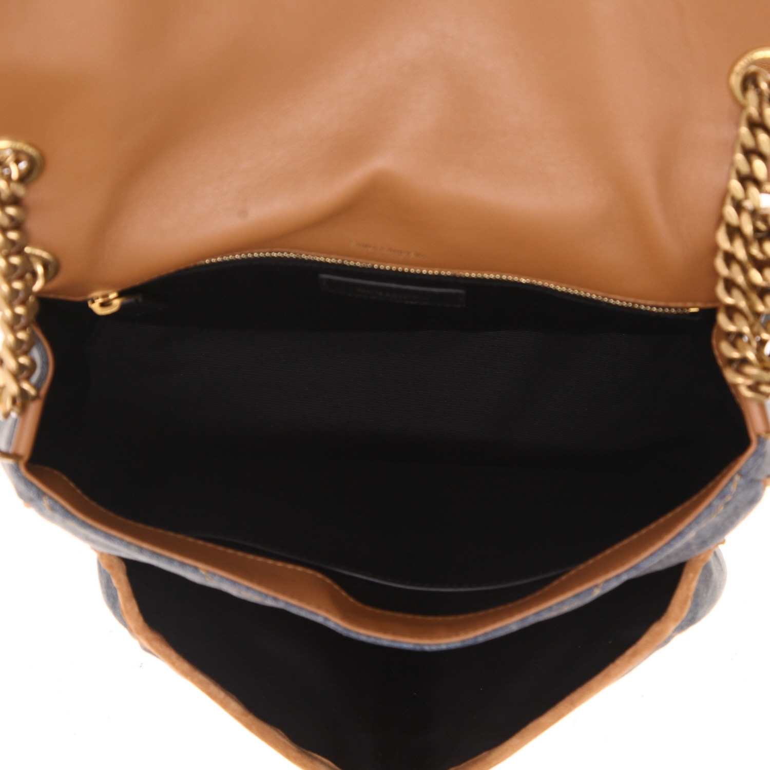 Sac bandoulière Saint Laurent  Niki en toile denim bleue et Veau velours marron - Detail D3