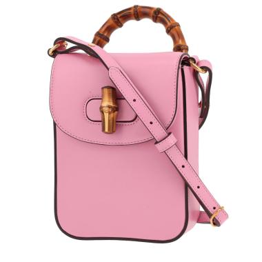 Sac bandoulière Gucci  Bamboo vertical en cuir rose et bambou