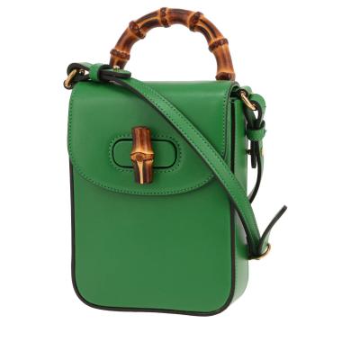 Gucci  Bamboo vertical shoulder bag  in green leather  and bamboo