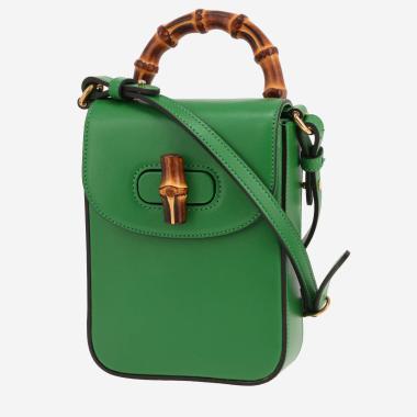 Sac bandoulière Gucci  Bamboo vertical en cuir vert et bambou