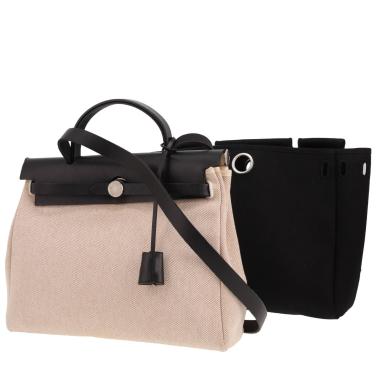 Hermès  Herbag shoulder bag  in beige canvas  and black leather