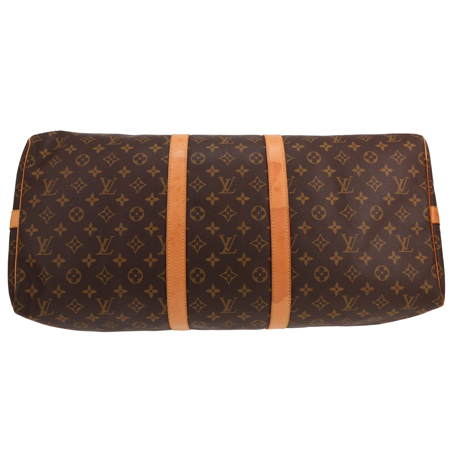 Sac de voyage Louis Vuitton  Keepall 55 en toile monogram marron et cuir naturel - Detail D1