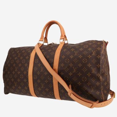 Sac de voyage Louis Vuitton  Keepall 55 en toile monogram marron et cuir naturel