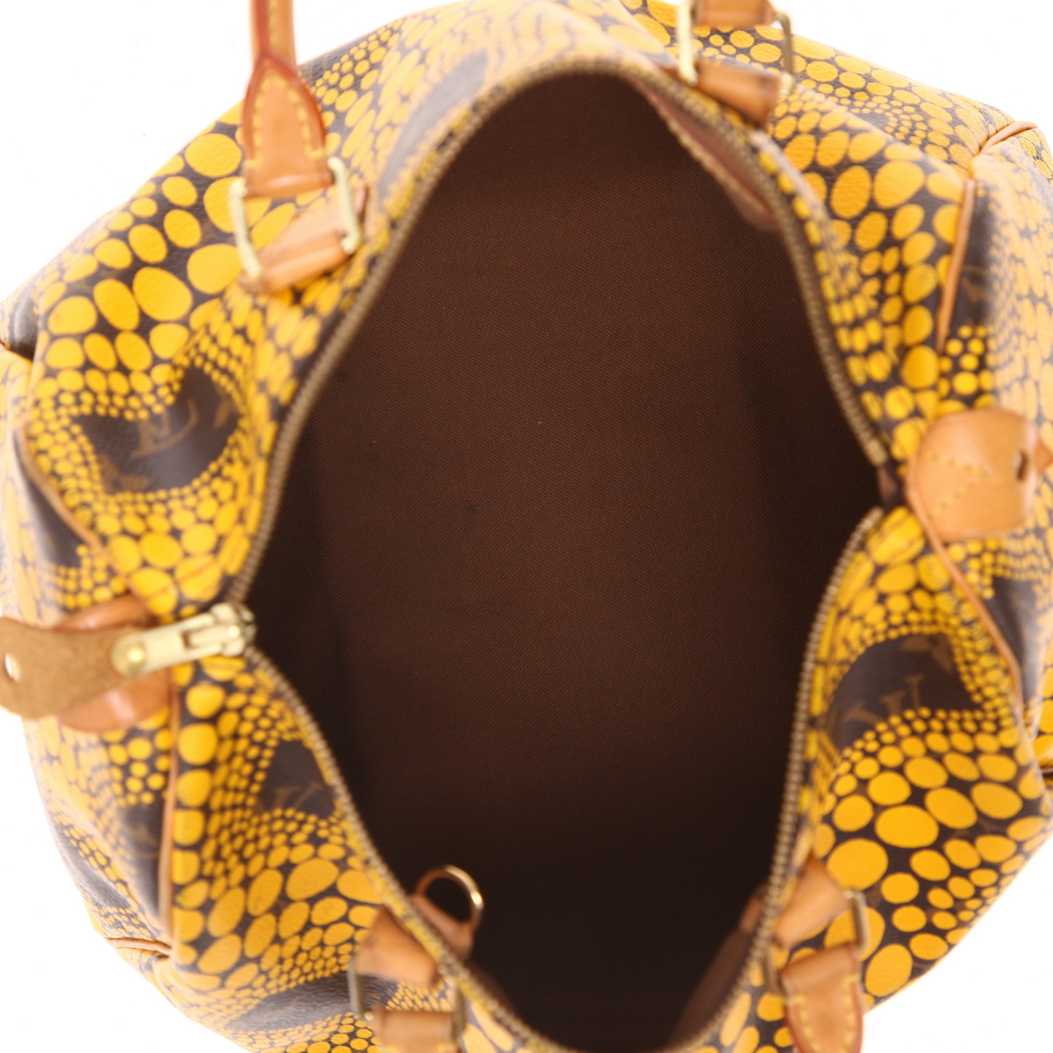 Louis Vuitton x Yayoi Kusama Speedy 30 Édition Limitée handbag  in brown and yellow monogram canvas - Detail D3