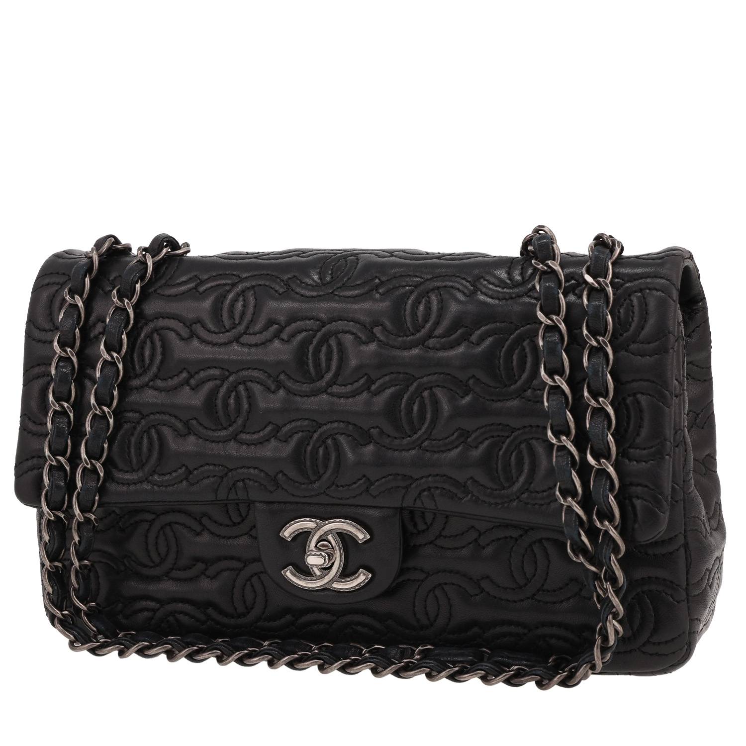 Sac Chanel Timeless Classic Cuir Monogram Noir Occasion Sac Chanel Timeless Classic Cuir Monogram Noir Occasion
