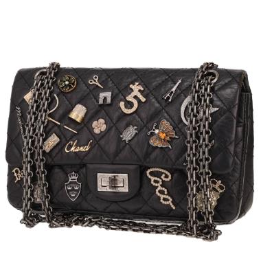 Sac bandoulière Chanel 2.55 Charms en cuir matelassé noir
