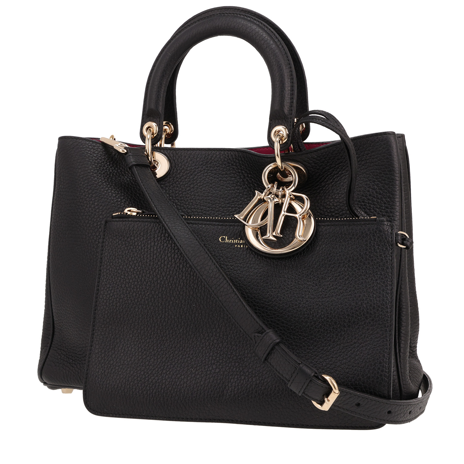 Dior  Diorissimo handbag  in black grained leather - Detail D4