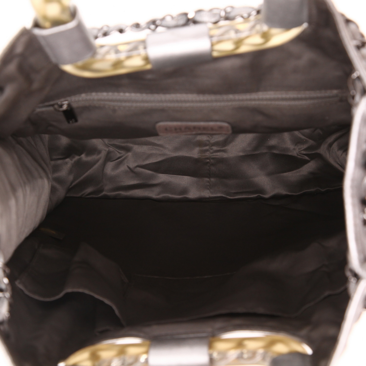 Shopping bag Chanel  Ice Cube in pelle argentata e PVC - Detail D3