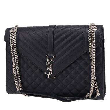 Sac à main Saint Laurent  Envelope en cuir grainé matelassé bleu-marine