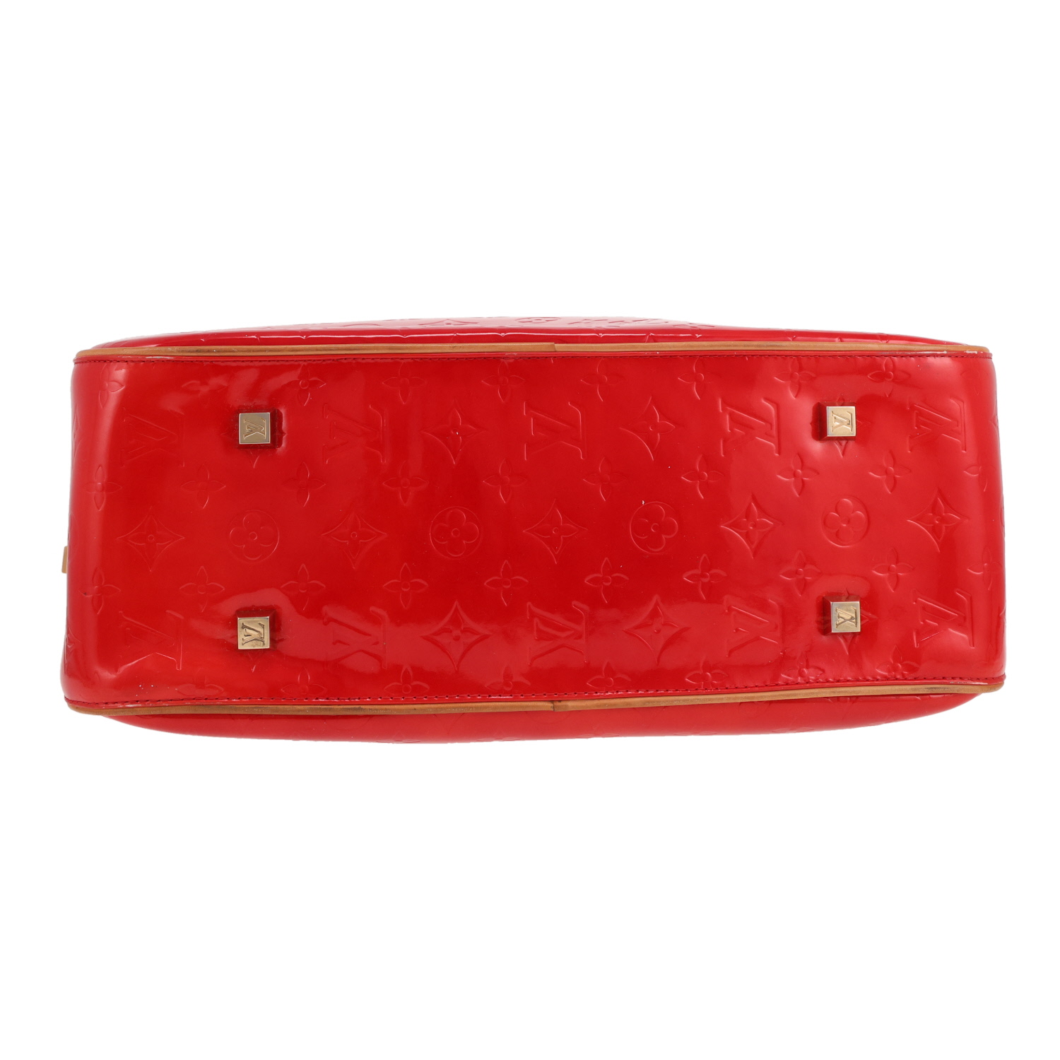 Sac à main Louis Vuitton   en cuir verni matelassé rouge et cuir naturel - Detail D1