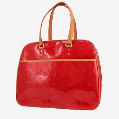 Sac à main Louis Vuitton   en cuir verni matelassé rouge et cuir naturel