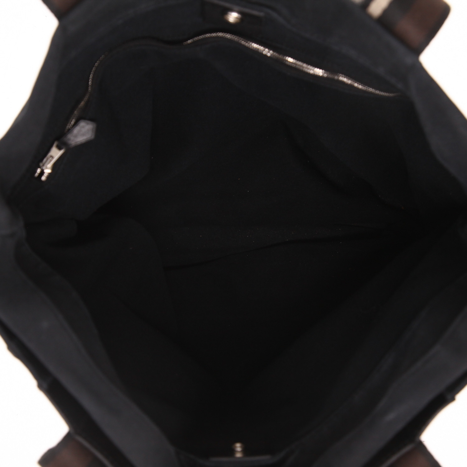 Hermès   shopping bag  in black canvas  and black leather - Detail D3