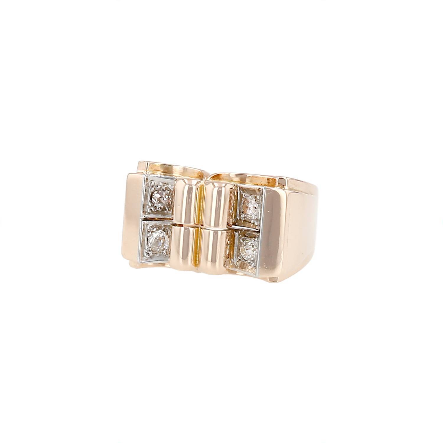 Bague Tank vintage années 40 or jaune platine occasion Bague Tank vintage années 40 or jaune platine occasion