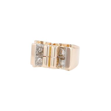 Bague Tank années 40 Vintage  en or jaune, platine et diamants