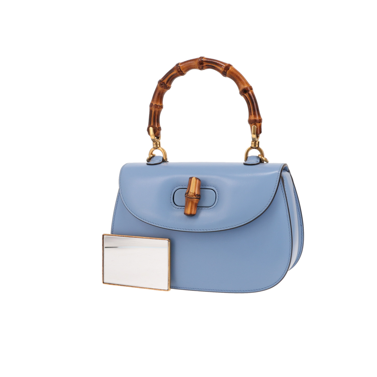 Gucci  Bamboo handbag  in blue leather  and bamboo - Detail D4
