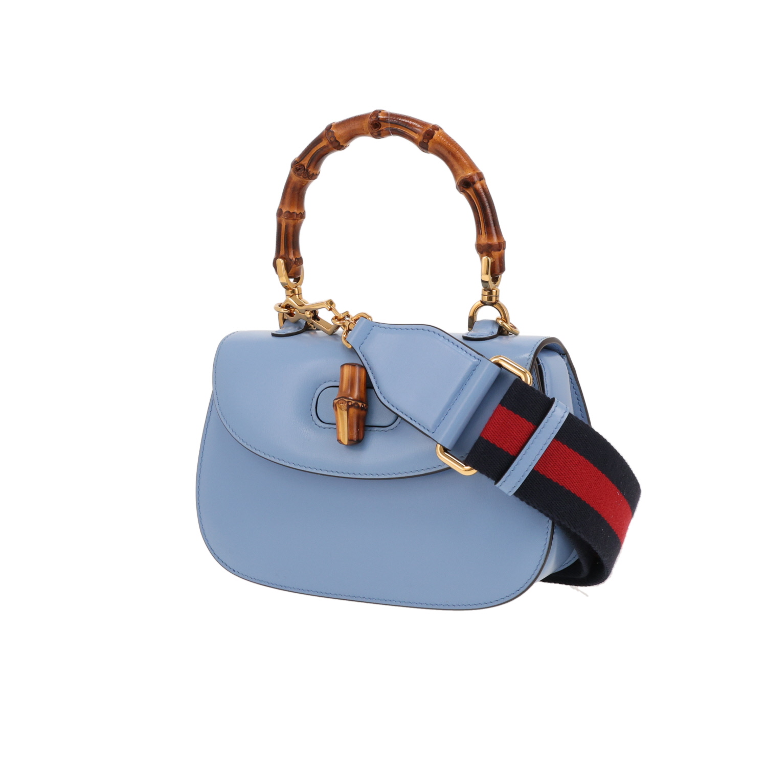 Sac à main Gucci  Bamboo en cuir bleu et bambou - Detail D5