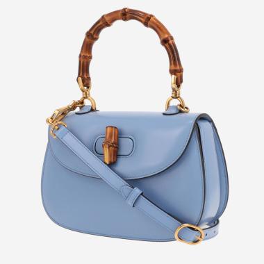 Gucci  Bamboo handbag  in blue leather  and bamboo