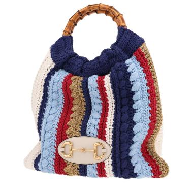 Sac à main Gucci  Bamboo en crochet bleu blanc et rouge et bambou