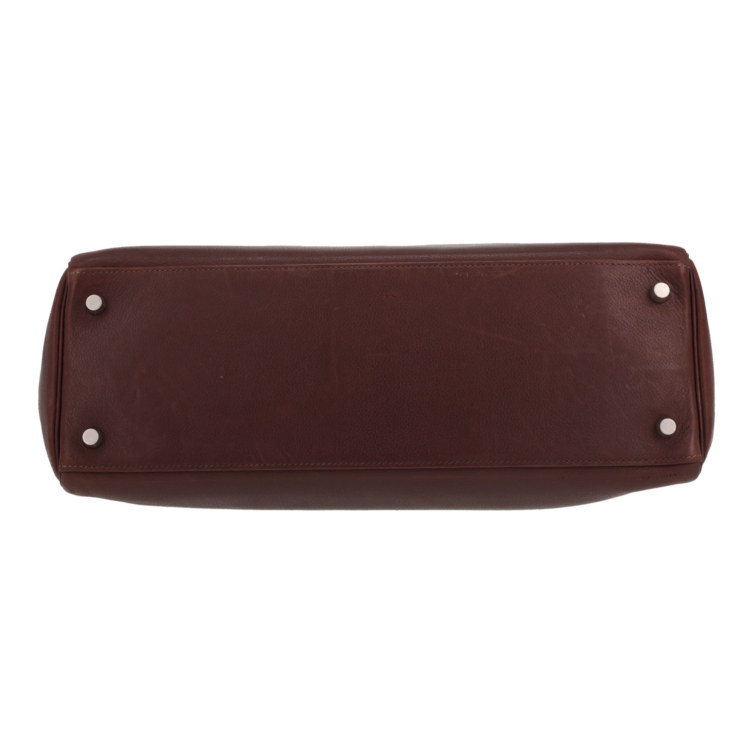 Bolso de mano Hermès  Kelly 35 cm en cuero Evergrain marrón - Detail D1