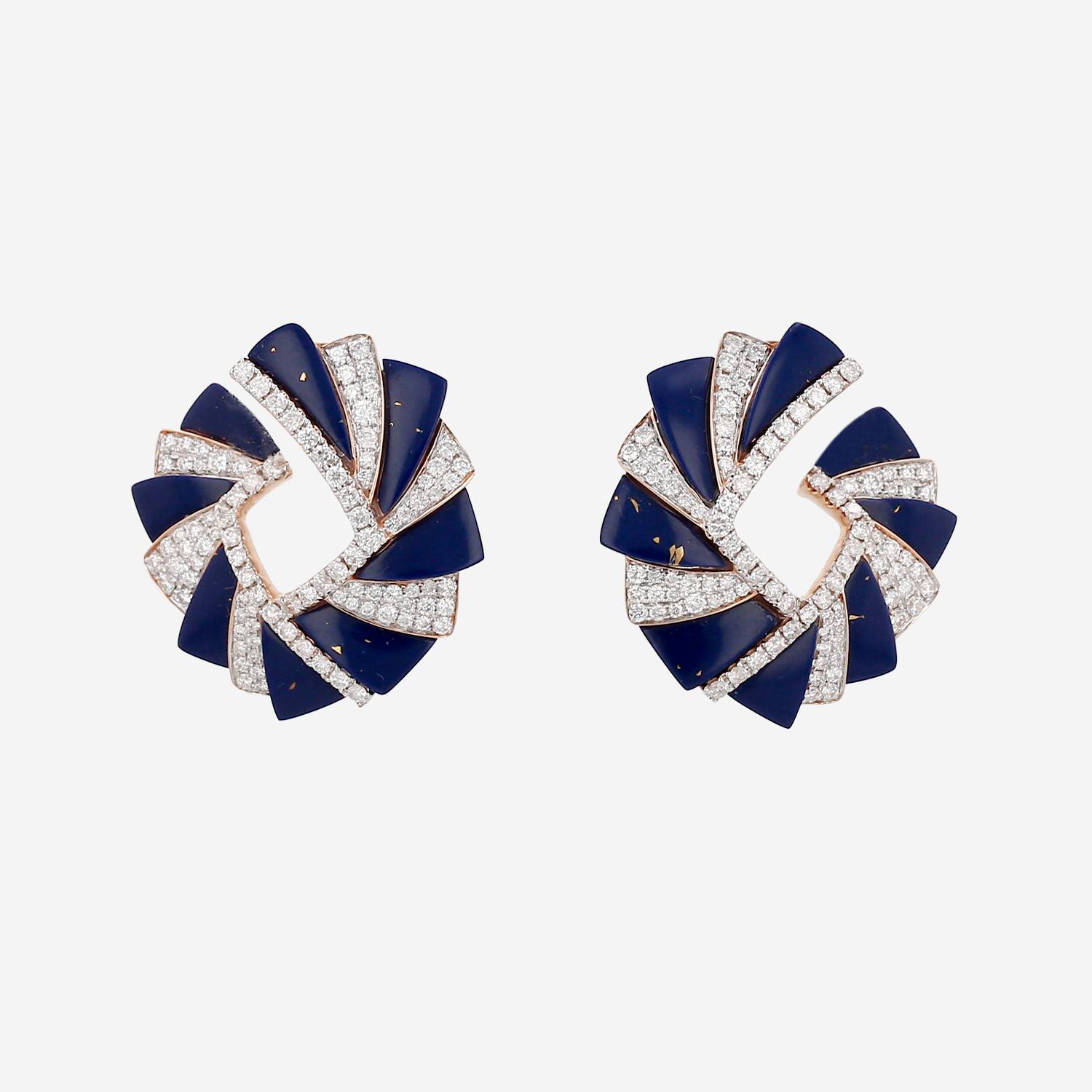 Pendientes Vintage  de oro rosa, diamantes y lapislázuli