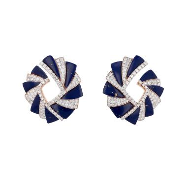 Pendientes Vintage  de oro rosa, diamantes y lapislázuli