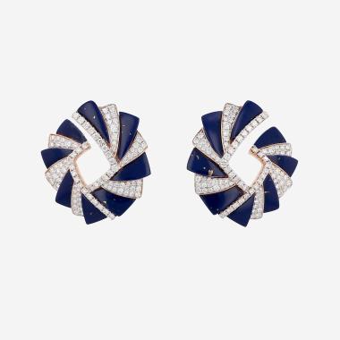 Paire de boucles d'oreilles Vintage en or rose, diamants et lapis-lazuli
