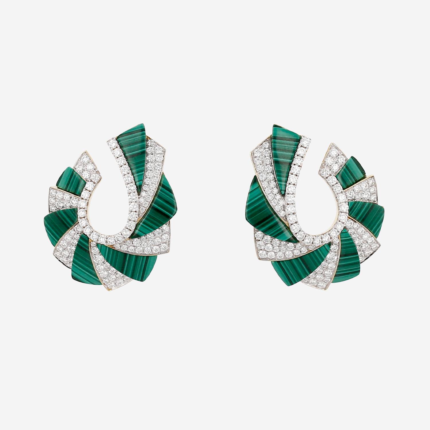 Pendientes Vintage  de oro amarillo, diamantes y malaquita