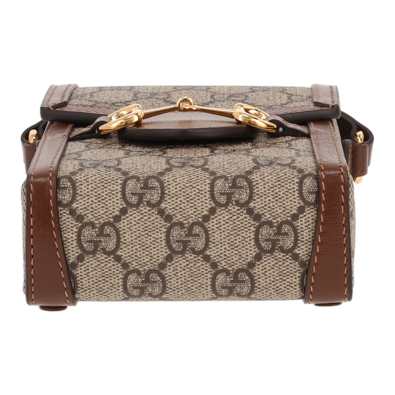 Borsa a tracolla Gucci  1955 Horsebit in tela "sûpreme GG" beige e pelle marrone - Detail D1
