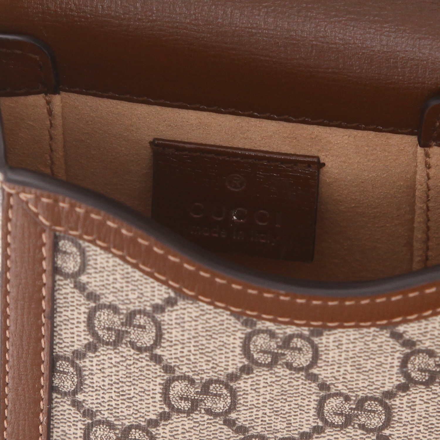 Borsa a tracolla Gucci  1955 Horsebit in tela "sûpreme GG" beige e pelle marrone - Detail D2