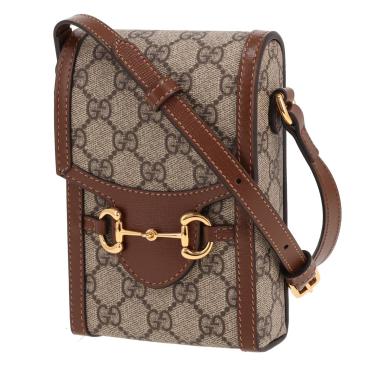 Gucci  1955 Horsebit shoulder bag  in beige "sûpreme GG" canvas  and brown leather