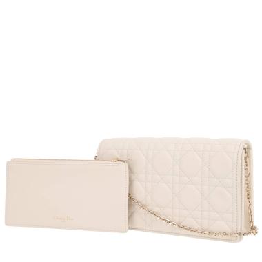 Bolsito de mano Dior  Lady Dior Wallet on Chain en cuero cannage blanco