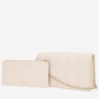 Pochette Dior  Lady Dior Wallet on Chain en cuir cannage blanc