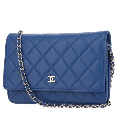 Borsa a tracolla Chanel  Wallet on Chain in pelle trapuntata blu