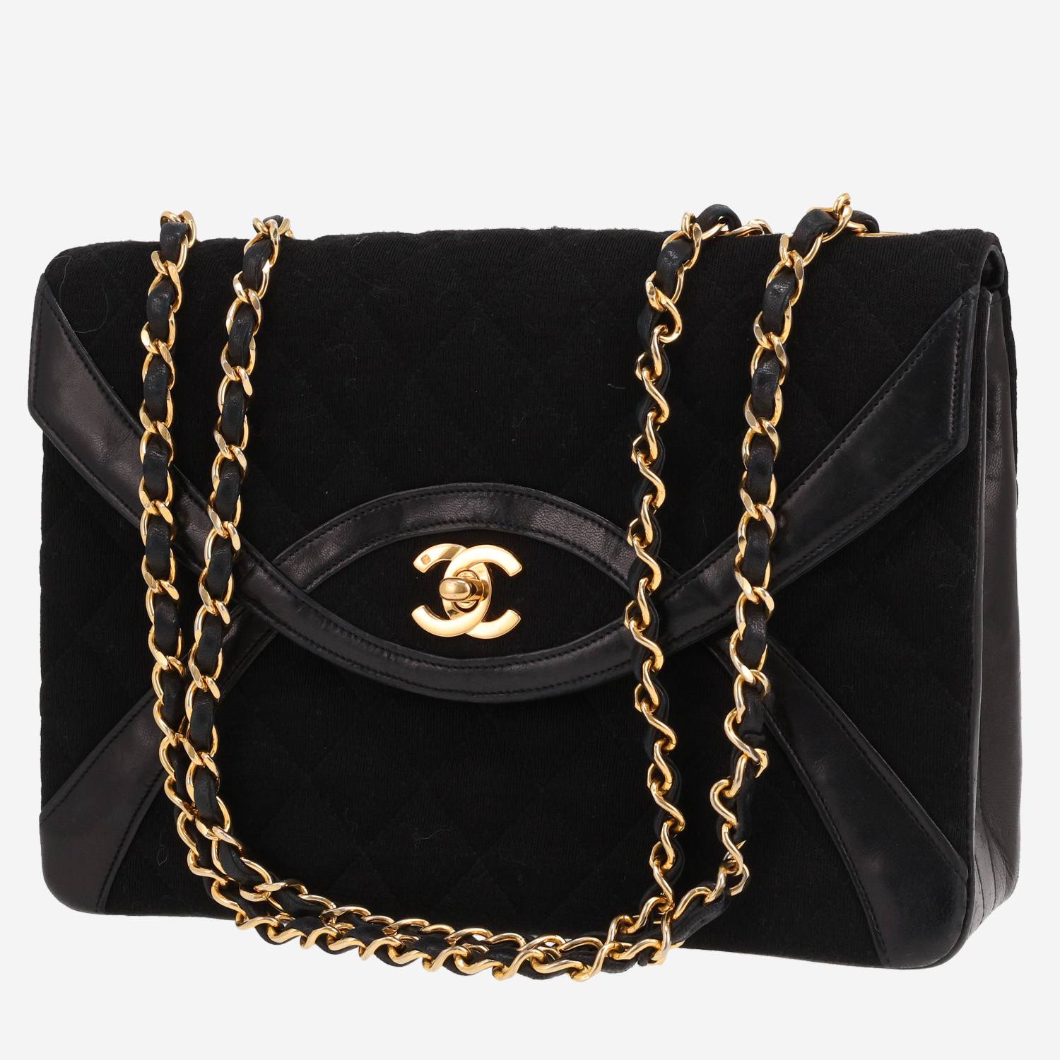 Borsa Chanel  Vintage in tela trapuntata nera e pelle nera